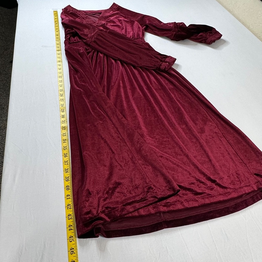 Whimsigoth Woodland Goth Renaissance Velvet Dress Small Burgundy Embroidered - Picture 4 of 9
